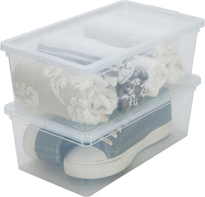 Simplify Storage Bins with Lids | Dimensions: 13.23"x 7.5"x 4.5" |6 Pack| Stackable | Nestable Bins | Great for Clothing | Books | Household Items | Shoes | Home Organization | Clear.