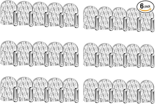Gesodant 6 Pack Hanging Jewelry Organizer, Self-Adhesive Jewelry Hooks, Clear Wall Mounted Jewelry Hanger, Necklace Display Holder, 30 Hooks in Total