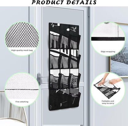 12-Pocket Over the Door Hanging Storage Organizer,Space-Saving Hanging Rack for Shoes, Toys, Spices, Non-Woven Fabric with PVC Windows,Music Note