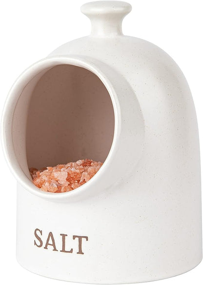 KooK Salt Pig, Salt Cellar, Salt Crock, Countertop Storage Container for Spices, White Salt Cellar, Ceramic, Stoneware, Dishwasher Safe (Cream)