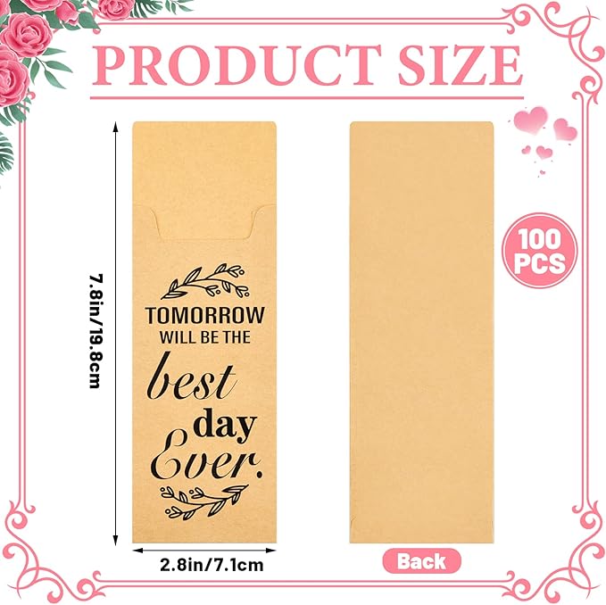 Gueevin 100 Pcs Tomorrow Will Be The Best Day Ever Wedding Paper Silverware Bags Cutlery Sleeves Kraft Utensils Bag Silverware Holder Pockets for Wedding Rehearsal Dinner Engagement Bride Shower Party