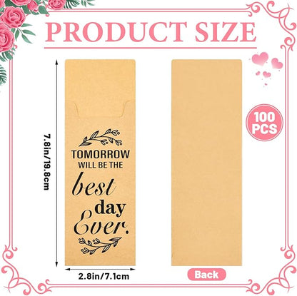 Gueevin 100 Pcs Tomorrow Will Be The Best Day Ever Wedding Paper Silverware Bags Cutlery Sleeves Kraft Utensils Bag Silverware Holder Pockets for Wedding Rehearsal Dinner Engagement Bride Shower Party