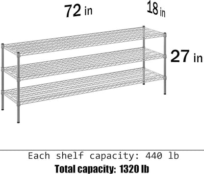 18" Deep x 72" Wide x 27" Height Wire Shelving Kit | 3-Tier | NSF Commercial Storage Rack Unit