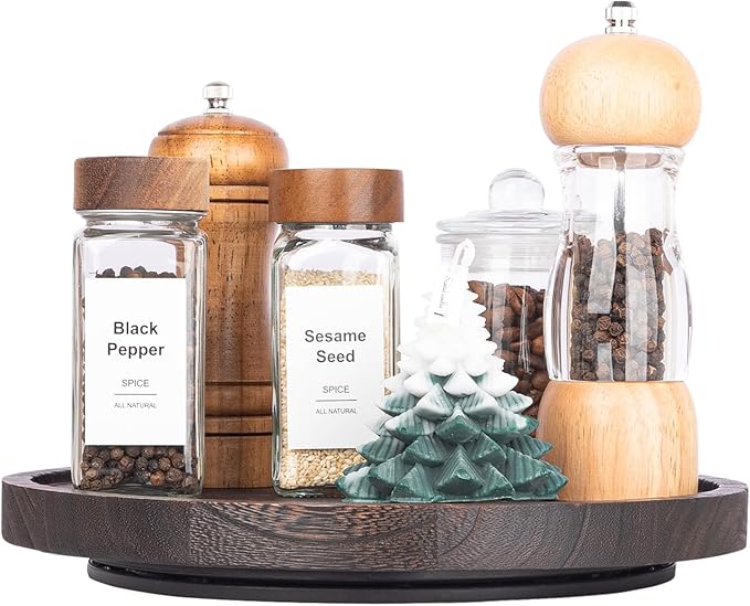 Wood Lazy Susan Organizer Kitchen Turntable for Cabinet Farmhouse Bathroom Decor Round Decorative Tray for Vanity, Counter, Sink, Coffee Table, 10 Inch, Dark Brown
