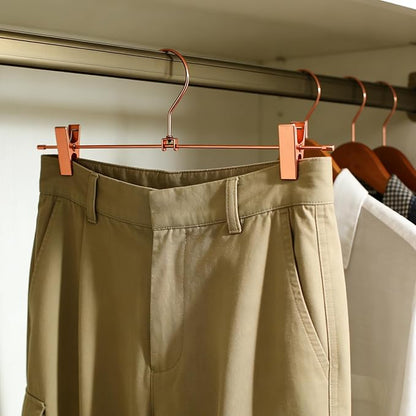 Rose Gold Metal Wire Clips Pants Bottom Clothes Hangers, 30 Pack Heavy Duty Trousers with Adjustable Clips,13.8" Space Saving for Legging Garment Jeans
