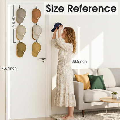 Over Door Hat Organizer,2 Pack Hat Rack with 6 Hooks and 4 Anti-Shake Adhesive Pads,Baseball Hat Organizer Holds Up to 30 Hats, Hat Storage for Door, Bedroom,Closet (Black)