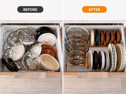 Piporea Natural Bamboo kitchen cabinet organizer – Multiuse lid organizers inside cabinet for cookware, bakeware & cutting boards – Durable pot and pan organizer for under cabinet