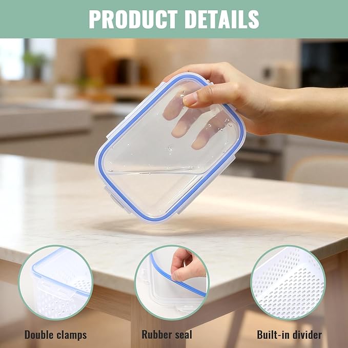3 PCS Fruit Storage Containers for Fridge Food Berry Storage Container Set with Removable Strainer Lid Berries Container for Fridge BPA-Free Plastic Crisper for Long-Term Freshness