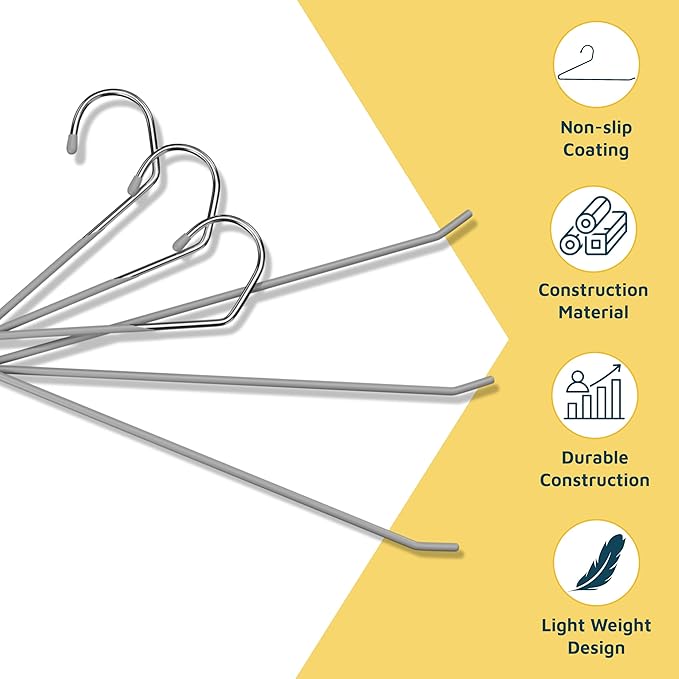 Lifemaster Metal Pants Hanger Set - 20 Pieces Elegant Non-Slip Closet Space Saving Hanger Set for Pants, Trouser, Blankets, and Jeans with Open Ended Sleek Design - Gray