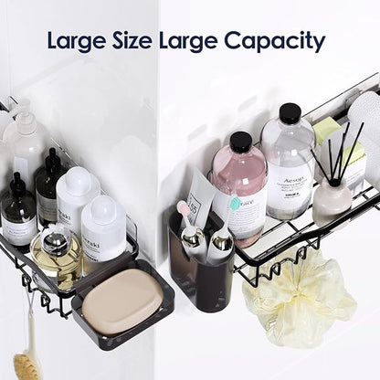 NESOMI Shower Caddy Adhesive Shower Organizer 7-Pack, Rustproof Stainless Steel Bathroom Shelves, Large Capacity No-Drill Rack Storage Accessories with Soap Dish Toothbrush Holder &24 Hooks Home Decor