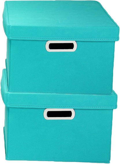 Household Essentials Fabric Storage Boxes with Lids and Handles, Aqua