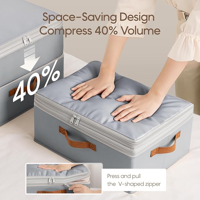 Homosorout Large Closet Storage Bins - Compression Organizer Bins, Stackable Closet Organizer, Expandable Under Bed Storage Containers for Clothes, Towels, Sheet, 4 Pack, Grey