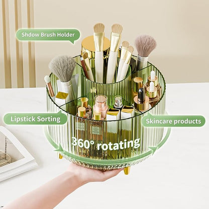 fanado 360° Rotate Makeup Brush Holder Organizer, Makeup Organizers Countertop, Makeup organization and Skincare Storage for Vanity, Desktop, Bathroom (Clear Green)