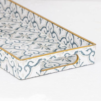 MAONAME White Vanity Tray Set of 2, Plastic Decorative Trays with Handles, Small Moroccan Bathroom Trays for Toilet Tank, Dressr Counter, 13.8" X 6" X 1.57"