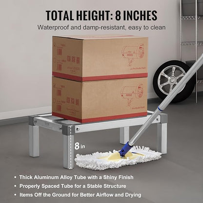 VEVOR Aluminum Dunnage Rack, 24” x 14” Commercial Food Floor Rack, 8” Off the Floor, 1000 lbs Capacity Adjustable Aluminum Storage, for Storage in Restaurants, Kitchens, Garages and Vehicles