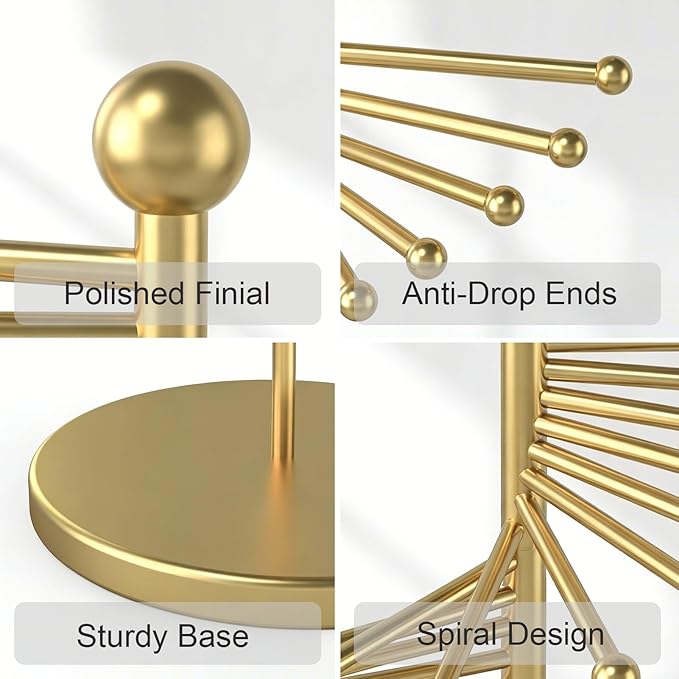 Scarf Rack Free Standing, Spiral Scarf Holder, Hijab Stand, 30 Rods for Multiple Scarves Purse Hat, Space Saving Organizer (42x170cm/17x67in, Gold)