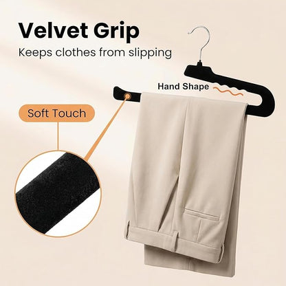 Velvet Pants Hangers, 10 Pack Non-Slip Open Ended Hangers with 360° Swivel Hook, Strong Grip for Trousers, Skirts, and Clothing, Space-Saving Design