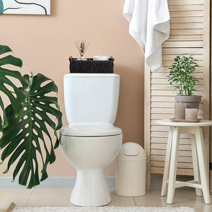 Boao 3 Pcs Boho Storage Wicker Baskets Handmade Woven Decorative Paper Rope Baskets for Organizing with Handle Countertop Toilet Paper Storage Container for Toilet Tank Top(Black,Rectangle)