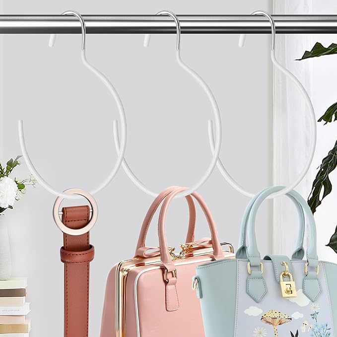 5 Pieces Non-Slip Tie Hanging Hooks Scarf Ring Hanger Belt Organizer Closet Accessories Organizer for Ties Scarves Belts and Jewelry (White)