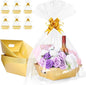 AFOROEOA 10PACK Gold Baskets For Gifts Empty, 10x12” Thick Gift Basket with 10 Bows 10 Bags Empty Gift Baskets for Christmas, Valentine’s Day, Easter, Birthdays, Valentine’s Day Wrapping Gift