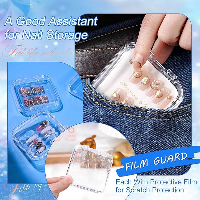 16 Pcs Acrylic Press on Nail Storage Box with Adhesive Double Sided Tape, Press on Nails Packaging Fake Nail Storages Case for Fake Nail Storage Nail Display Nail Salon