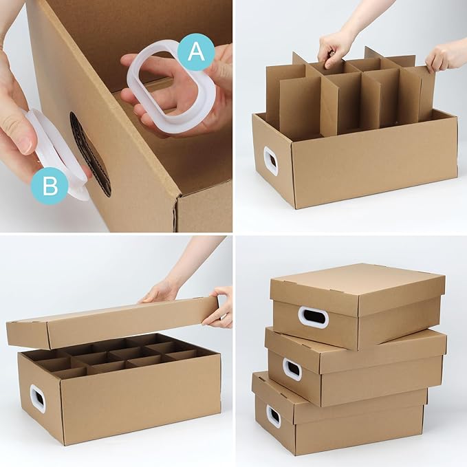 3 Pcs Mason Jar Storage Boxes, Cardboard Canning Jar Storage Boxes 16 oz Canning Boxes with Handles and Dividers, Stackable Mason Jar Storage Containers Canning Organizer for Stacking