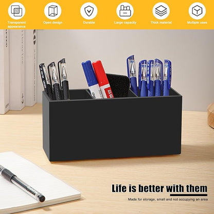 Cerpourt Black Makeup Brush Organizer,Acrylic Cosmetic Brushes Storage Holder with 3 Slots,Pencil Pen Holder for Desk,Desk Organizer and Accessories for Vanity