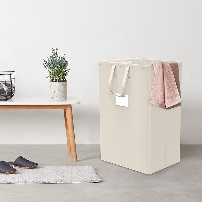 75L Large Laundry Hamper with Handles, Dirty Clothes Hamper for Bedroom Waterproof, Freestanding Tall Laundry Basket Waterproof, Hamper for Bedroom, Bathroom, Dorm, Toys Storage(Ivory）