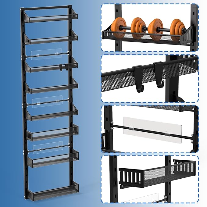 coobest 8-Tier Over the door Spice Rack Organizer, Large Heavy Duty Metal Wall Mount or Over The Door, 2 in 1 Rust-Proof Hanging Storage Shelf for Kitchen Pantry, Bathroom, Laundry Room, Closet