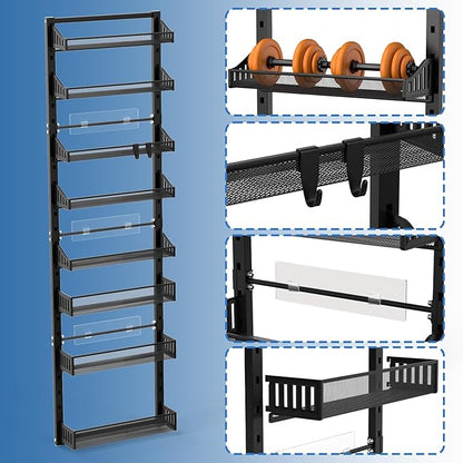 coobest 8-Tier Over the door Spice Rack Organizer, Large Heavy Duty Metal Wall Mount or Over The Door, 2 in 1 Rust-Proof Hanging Storage Shelf for Kitchen Pantry, Bathroom, Laundry Room, Closet