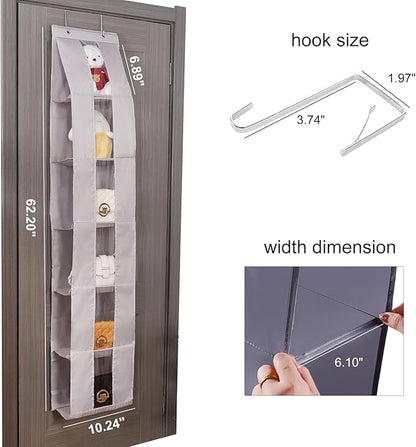 Over The Door Purse Organizer, 6-Pocket Hanging Storage for Handbags, 62.2x10.24 Inch, Space-Saving Closet Organizer with Metal Hooks, Gray (Gray)