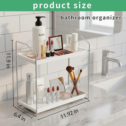 2 Tier Bathroom Organizer Countertop,Vanity Organizer,Tool-Less Installation Vanity Shelf Small Plastics Countertop Makeup Tray Skincare Perfume Organizers