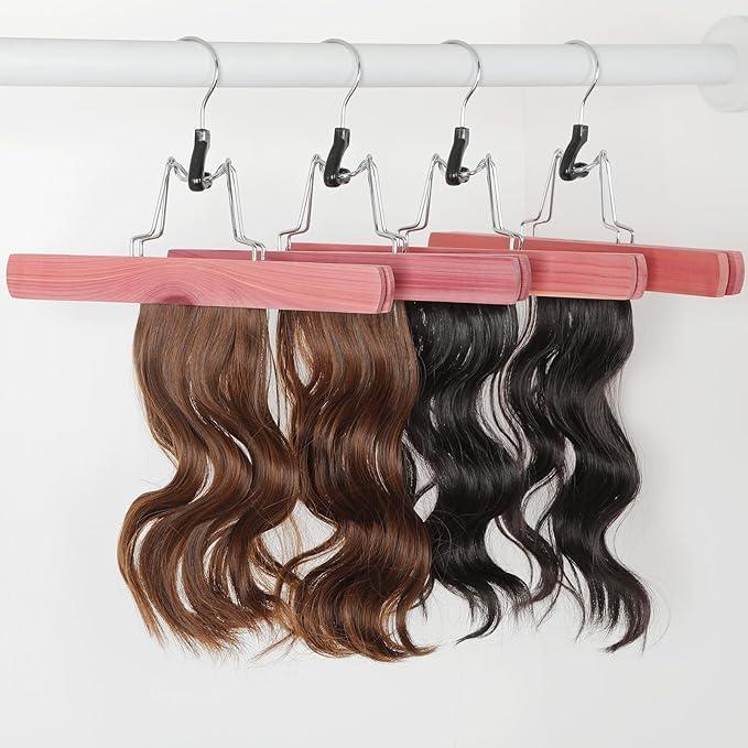 TOPIA HANGER 24 Pack Cedar Pants Hangers, Hair Extension Hangers Non Slip Skirt Hanger Wood Clamp with Velvet Padded 360° Swivel Hook for Jeans, Skirts, Trousers, Wigs CT68C