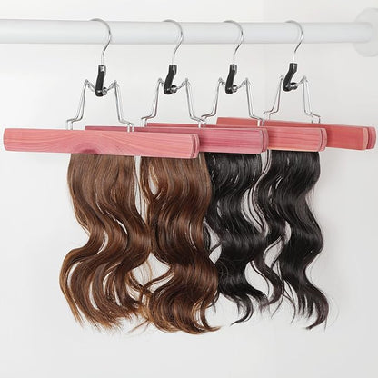 TOPIA HANGER 24 Pack Cedar Pants Hangers, Hair Extension Hangers Non Slip Skirt Hanger Wood Clamp with Velvet Padded 360° Swivel Hook for Jeans, Skirts, Trousers, Wigs CT68C
