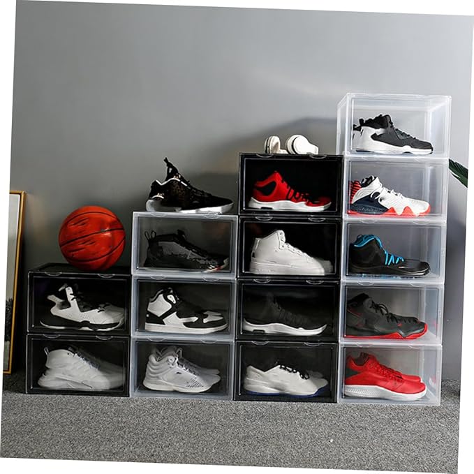 Unomor Shoe Storage Box with Dustproof and Moisture-resistant Design, Sturdy Buckle-connected Stackable Shoe Organizer for Home Closet and Sneaker Storage