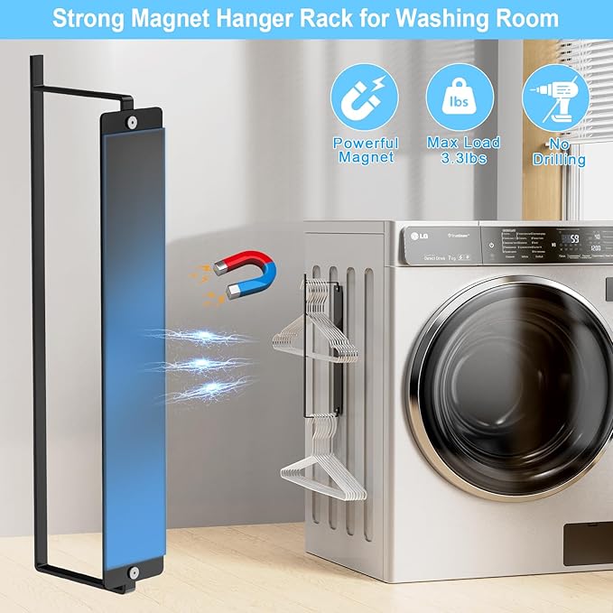 Hanger Organizer Magnetic Hanger Holder for Washing Machine Laundry Room Organization, Black Hanger Stacker Hanger Stand Rack Coat Hanger Organizer Stacker for Adult Kids Velvet Pants Hangers Storage