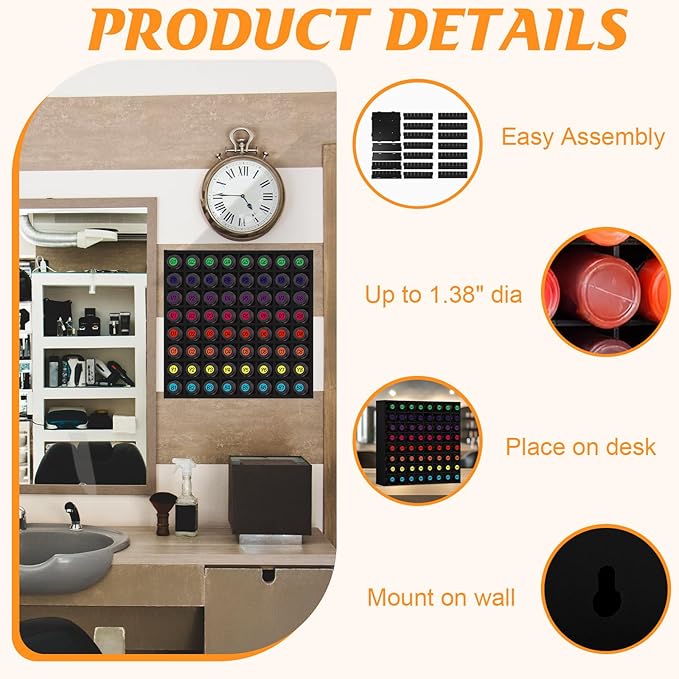 2 Pack of 128 Grids Black Hair Color Organizer for 2oz Shades EQ Wall Mounted Hair Color Rack Stackable Hair Dye Holder Paint Bottle Rack Stand for Salon Decor Lumishine Warhammer Use(2, Black)