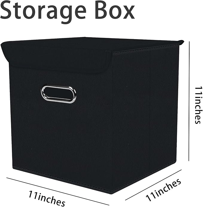 Fabric Storage Cube Bins with Lids Closet Organizers collapsible storage bins basket with Handles for Home,Storage Boxes for Organizing,1 Pack,(Black)
