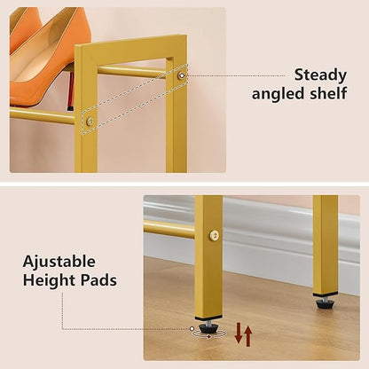 FAVOOSTY 2-Tier Expandable Shoe Rack, Adjustable Shoe Shelf Storage Organizer Space Saving Metal Free Standing Shoe Rack for Entryway Closet Doorway, Gold