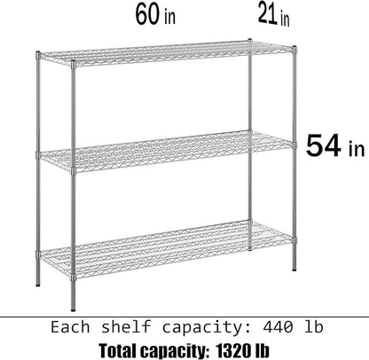 21" Deep x 60" Wide x 54" Height Wire Shelving Kit | 3-Tier | NSF Commercial Storage Rack Unit
