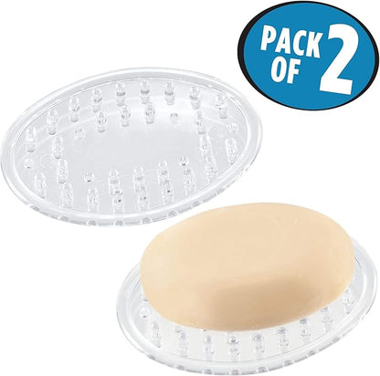 iDesign Plastic Soap Saver, Holder Tray for Bathroom Counter, Shower, Kitchen, 0.5" x 2.25" x 3.25", Set of 2, Clear