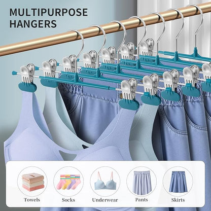 Clothes Pants Hangers with Wide Clips 10 Pack,Non-Slip Adjustable Skirt Hanger for Women,Space-Saving Heavy Duty Men Hangers for Pants,Trousers,Jeans,Shorts 12Inch Blue