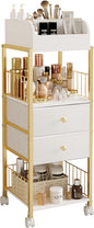 Makeup Organizer Storage Cart, Large Skincare organizers, Makeup Stand with Drawers, Makeup Vanity Organizer Cosmetics Display Cases Holder for Skin Care Nail Polish Perfume Makeup Brush (Gold)