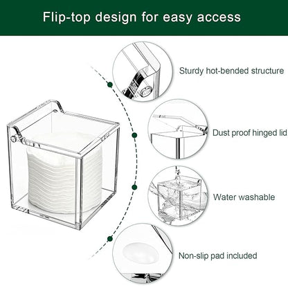 Qtip Holder Dispenser for Cotton Swabs, Balls, Pads, Floss Picks, Clear Acrylic Container with Lid Apothecary Jar Bathroom Accessories Canister Vanity Storage Organizer