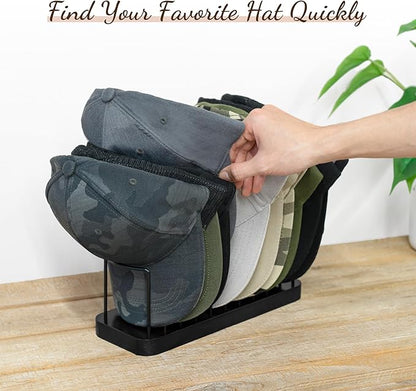 Mkono Hat Organizer for Baseball Caps, Hat Holder for 10 Baseball Caps, Tabletop Hat Rack Stand Hat Storage Display Cap Organizer for Desk Closet Shelf Dresser (Black, Small)
