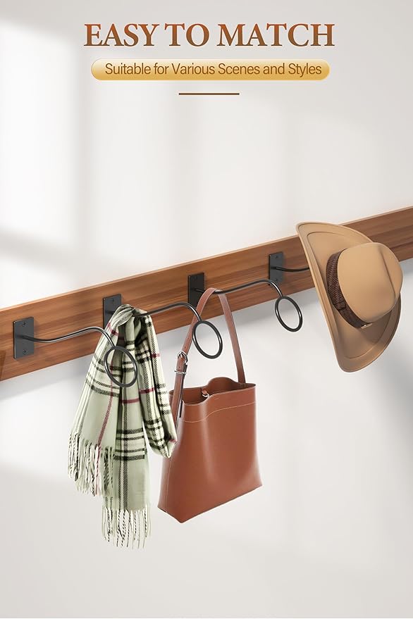 Cinati Cowboy Hat Rack for Wall, 4 Pack Cowboy Hat Holder Wall Mount, Western Rustic Metal Cowboy Hat Hanger, Hat Hooks for Cowboy Hat, Fedora, Sun Hats,Wide Brim Hat Organizer