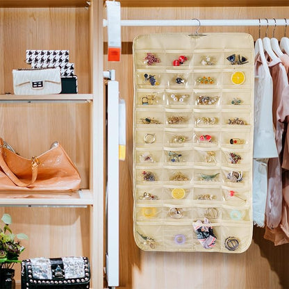 Bloss Hanging Jewelry Organizer 80 Pockets Hanging Double-Side Jewel Hanger For Jewelry Earring Storage, Jewelry Organizers and Storage for Wall, Door, Travel-Beige