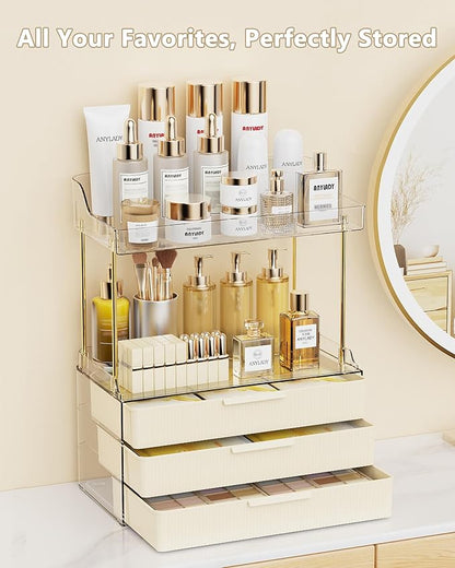 Anylady Bathroom Organizers and Storage, Makeup Organizer (Sturdy Durable Attractive), Ideal for Vanity, Countertop, Counter, Perfume, Skincare, Cabinet, Cosmetic, Dresser Organizer (Cream)