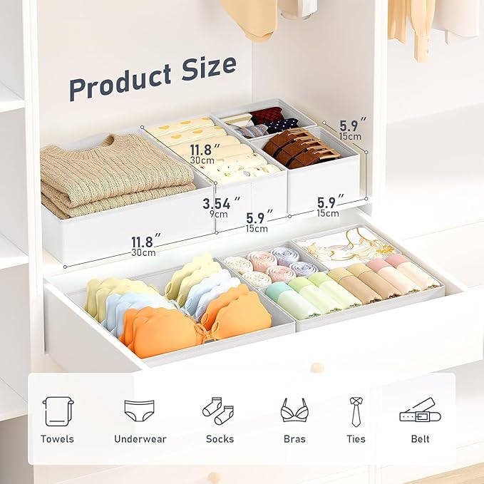 DIMJ Drawer Organizer Clothes Storage - 26 Pack Baby Dresser Organizer for Nursery, Foldable Closet Drawer Organizer Bins for Bedroom Organization, Fabric Storage Dividers for Socks, Underwears, Bras
