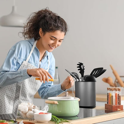 Kitchen Utensil Holder for Countertop 360° Rotating Utensil Caddy Extra Large Utensil Crock Cooking Utensil Holder for Kitchen Counter (Dark Grey)